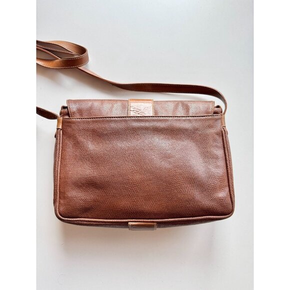 Vintage COURREGES Brown Lizard Embossed Leather Crossbody Bag Purse - Picture 8 of 16